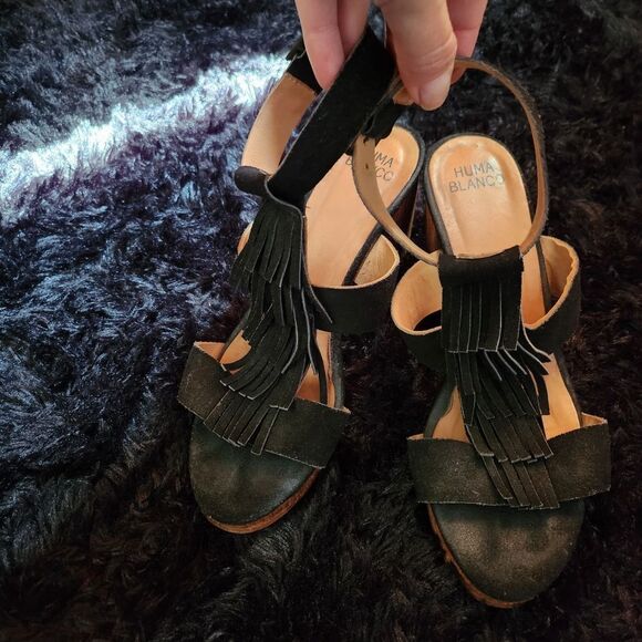 EU 38 Elegant Black Suede Block Heel Sandals - Picture 4 of 10